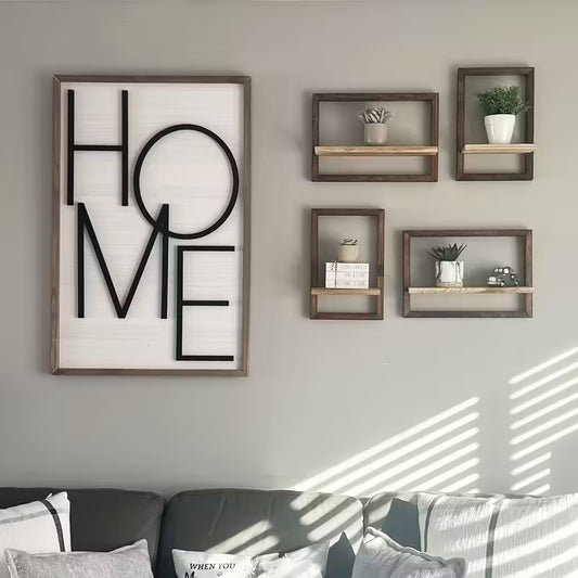 2‑Piece Multi‑Functional Hanging Shelf Set – Black Wood Square Wall Shelves (Contemporary)