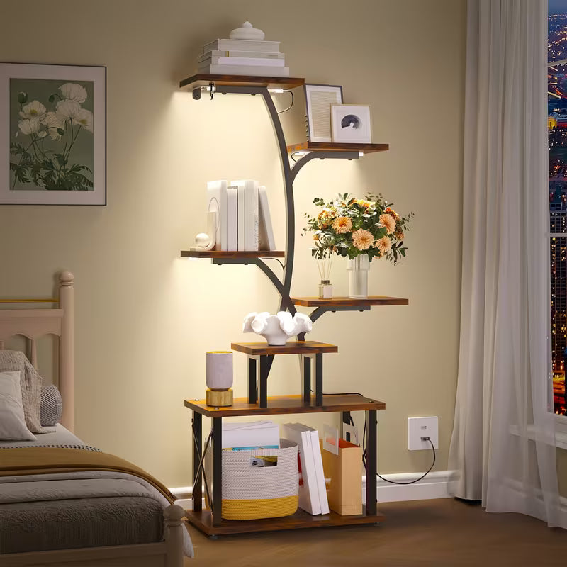 Wood Vertical Shelving Unit – Space‑Saving Standing Storage Shelf with Multi‑Tier Cubby Design (Natural Wood)