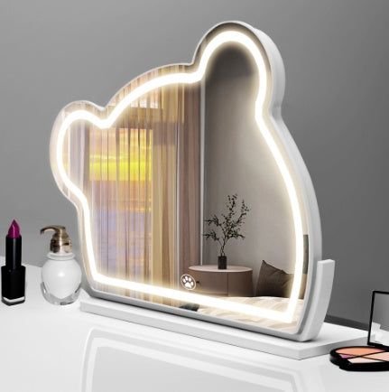 Bear LED Vanity Makeup Mirror Cute With Light Strip Touch Sensor Color Adjustable White Metal Removable Cosmetic