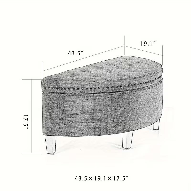 43.5" Velvet Half‑Moon Storage Bench with Tufting, Rivet Trim & Hardwood Frame (Multiple Colors)