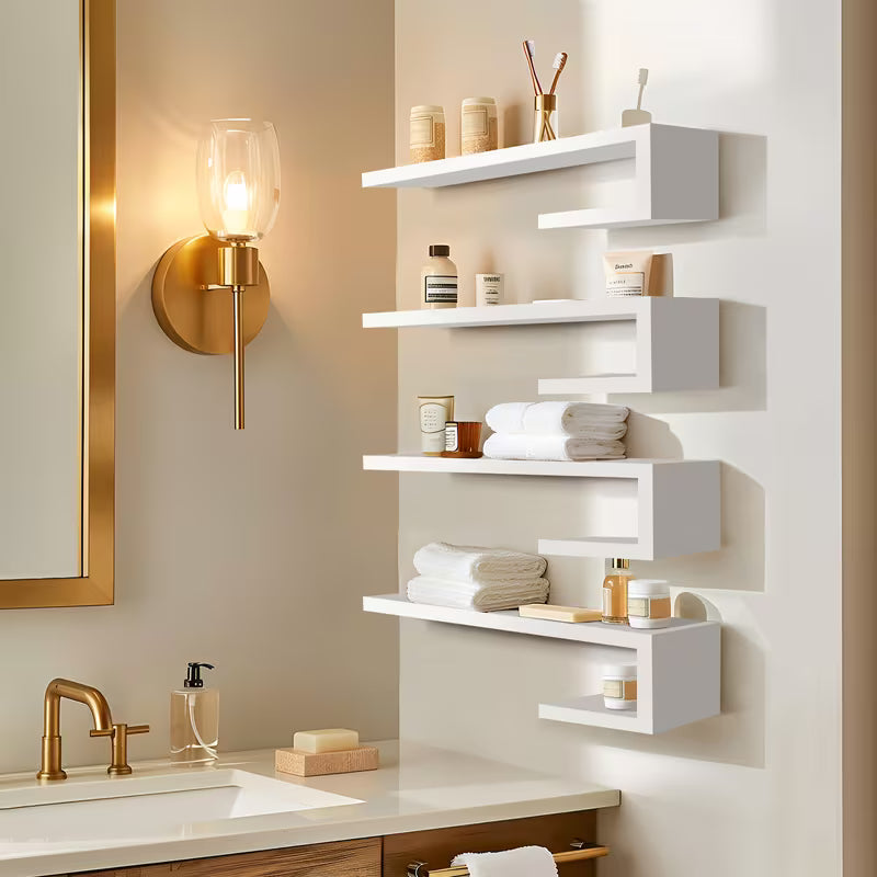 4‑Piece Modern Floating Shelf Set – 15.75" Wall‑Mounted Shelves for Home Storage & Décor (Black / White)