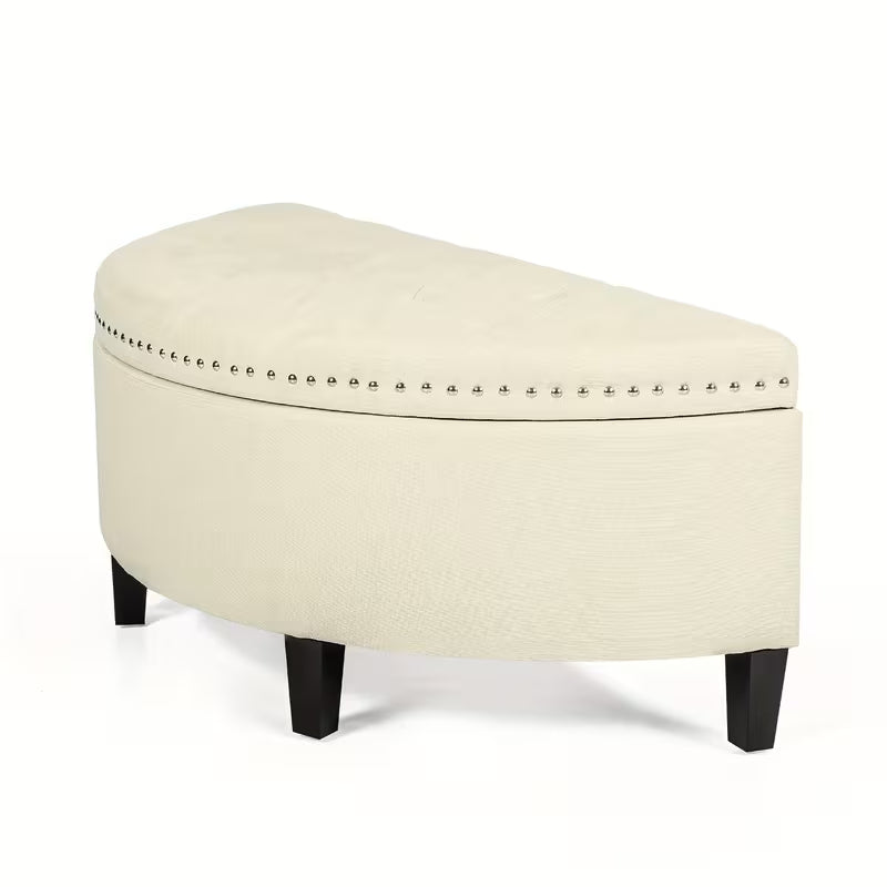 43.5" Velvet Half‑Moon Storage Bench with Tufting, Rivet Trim & Hardwood Frame (Multiple Colors)