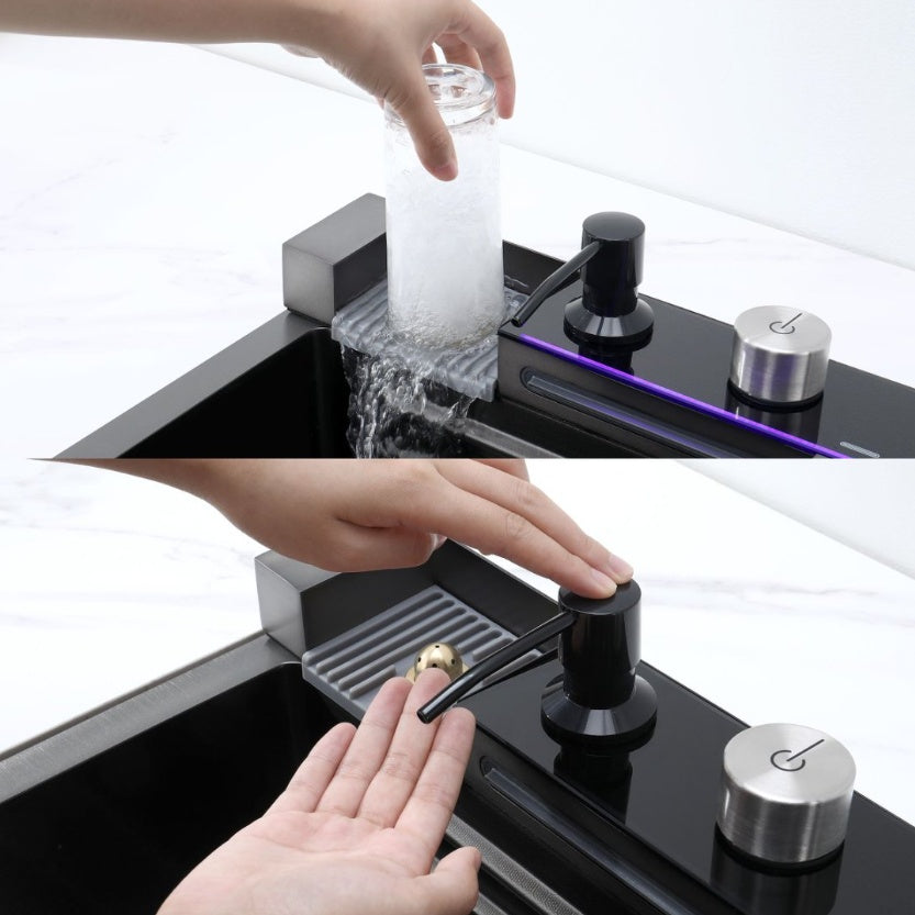 Pull-out Facuet Single Bowl Sink Kitchen Vegetable Sink 304 Whale Waterfall Sink Stainless Steel Dish Sink Vegetable Sink Household Vegetable Washing Basin