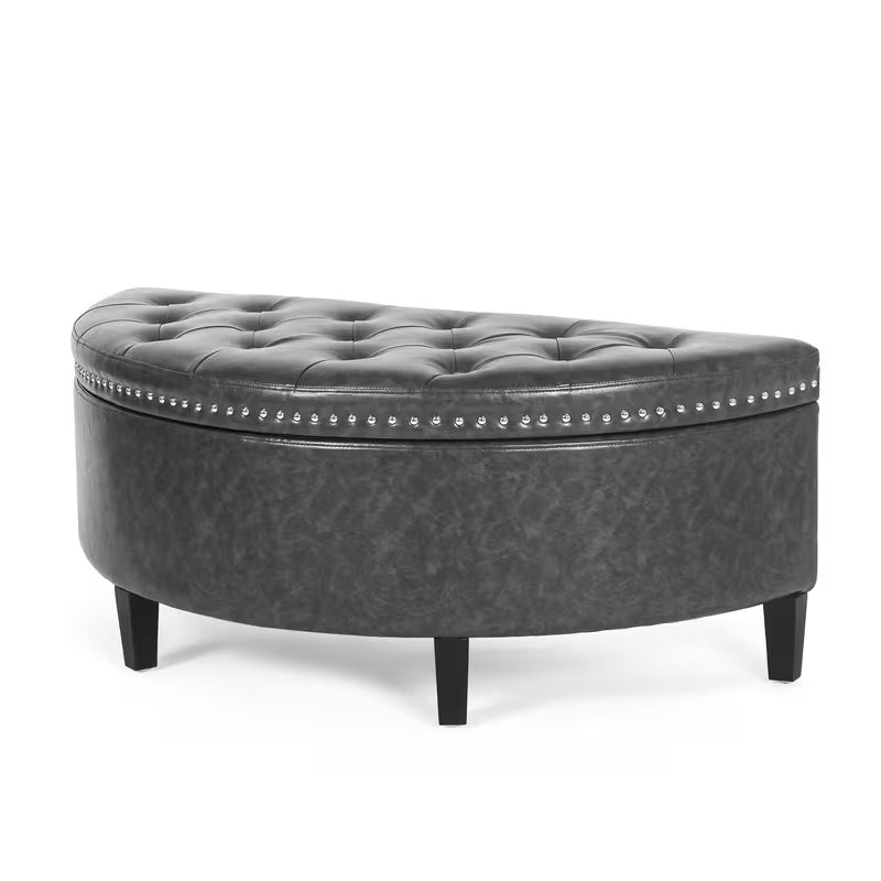 43.5" Velvet Half‑Moon Storage Bench with Tufting, Rivet Trim & Hardwood Frame (Multiple Colors)