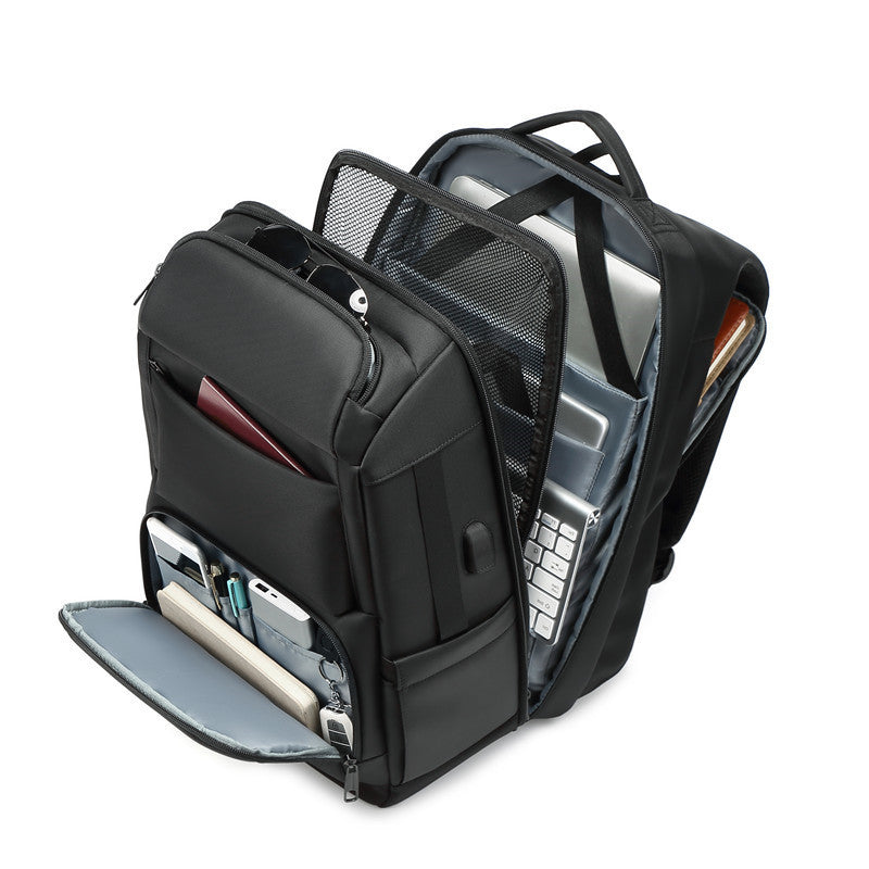 Multifunctional Oxford Travel Backpack – USB Port, Luggage Strap, Card Pocket, Fits 17.3" Laptop