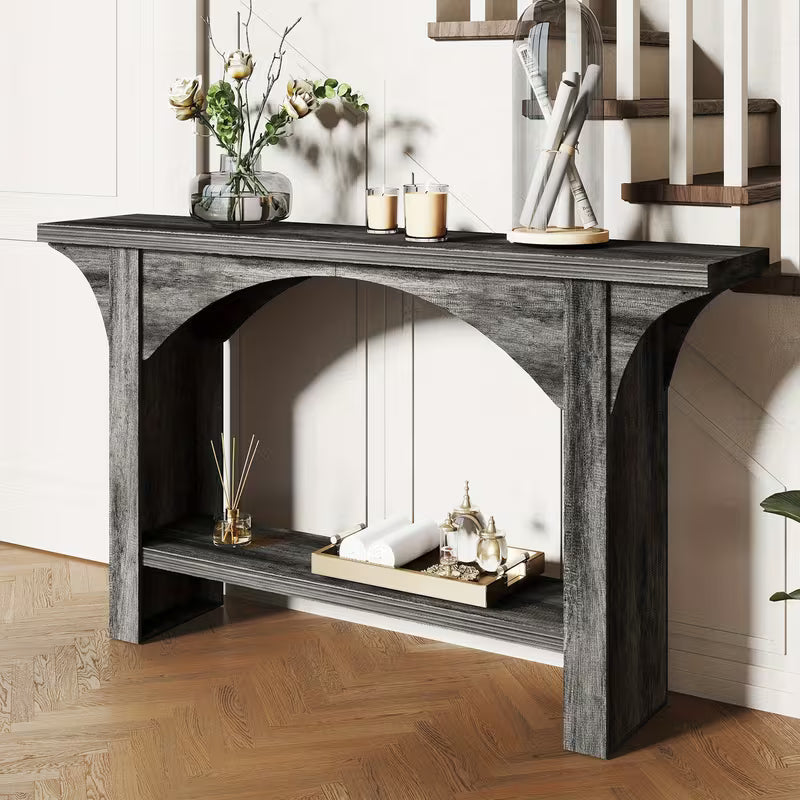 57.5" Solid Hardwood Console Table – Modern Farmhouse Dual‑Level Storage