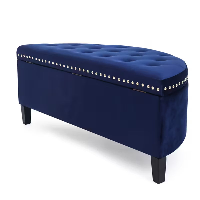 43.5" Velvet Half‑Moon Storage Bench with Tufting, Rivet Trim & Hardwood Frame (Multiple Colors)