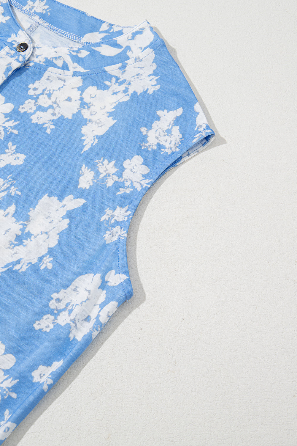 Myosotis Floral Print Half Button Wide Leg Relaxed Sleeveless Jumpsuit