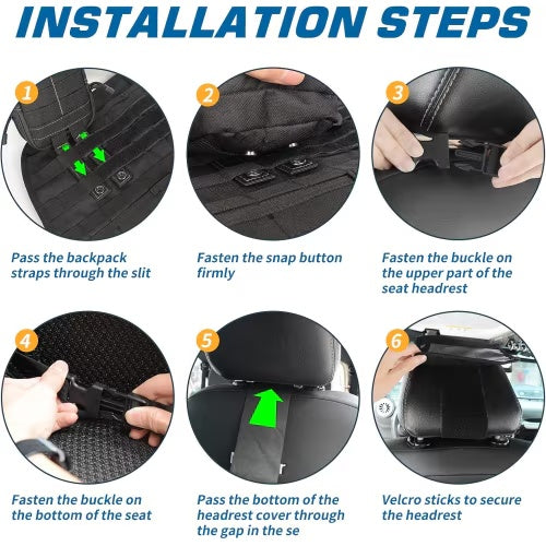 Universal Tactical Vehicle Back Seat Organizer With 3 Detachable Pouches