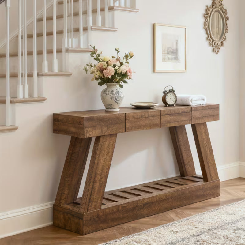 60" Rustic Farmhouse Entry Table – Storage Drawer & Wood Top
