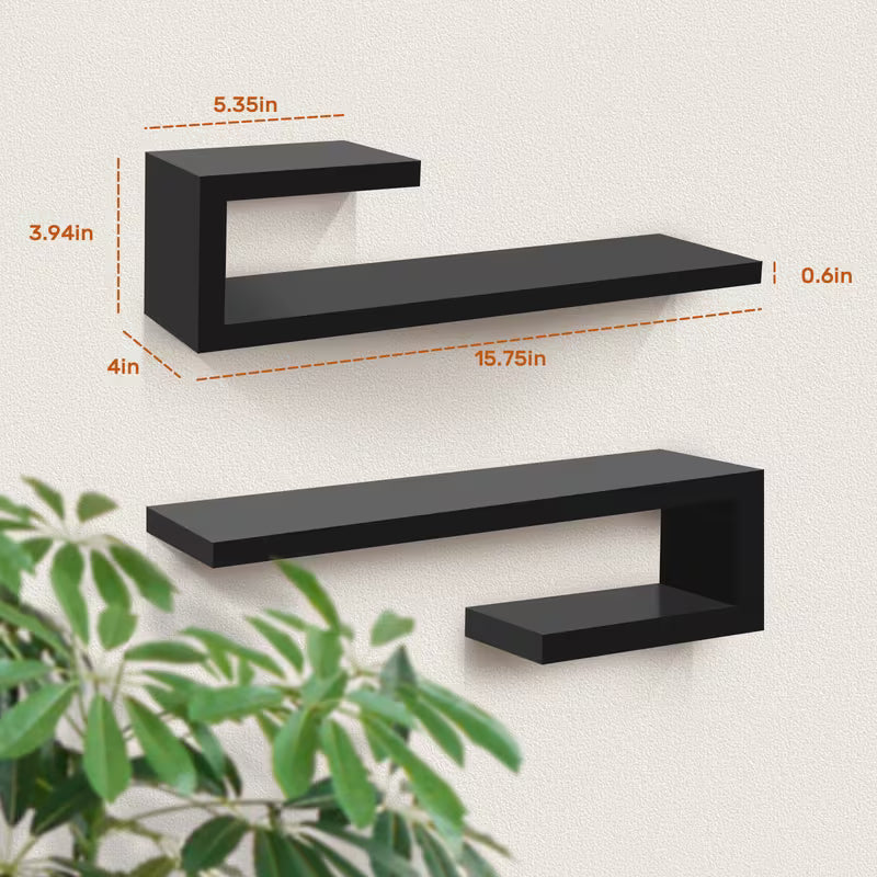 4‑Piece Modern Floating Shelf Set – 15.75" Wall‑Mounted Shelves for Home Storage & Décor (Black / White)