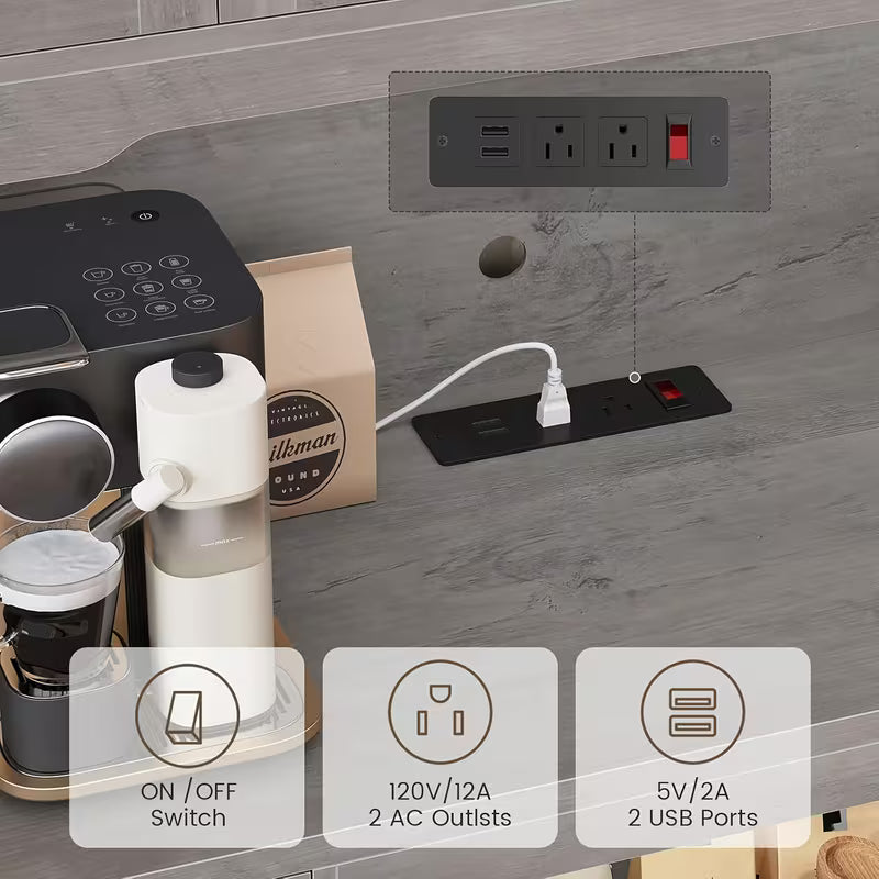 71" Pantry Cabinet with Charging Station & LED Light – Kitchen Storage Cabinet with Microwave Stand & 3‑Tier Storage Cart (Grey)