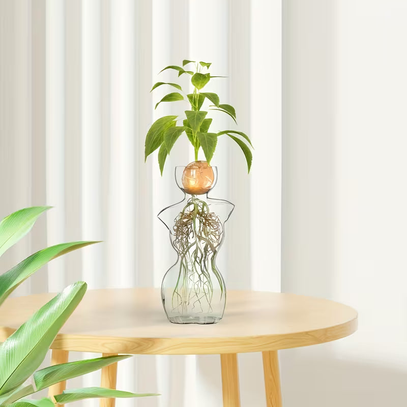 Modern Female Silhouette Glass Vase – Geometric H‑Neck Propagation & Display Vessel