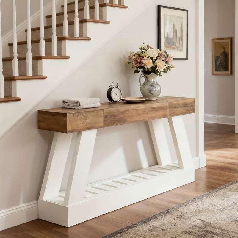 60" Rustic Farmhouse Entry Table – Storage Drawer & Wood Top