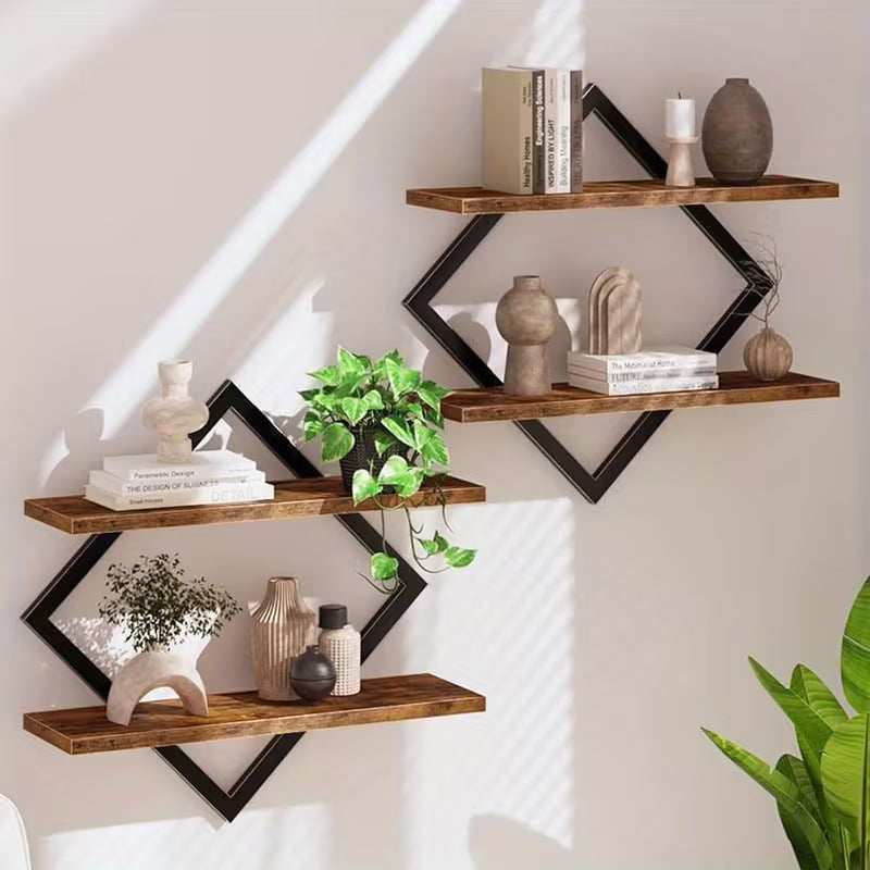 Floating Shelves – Set of 2 Two‑Tier Wall‑Mounted Shelves for Living Room, Bedroom, Kitchen & Office (Country Brown)