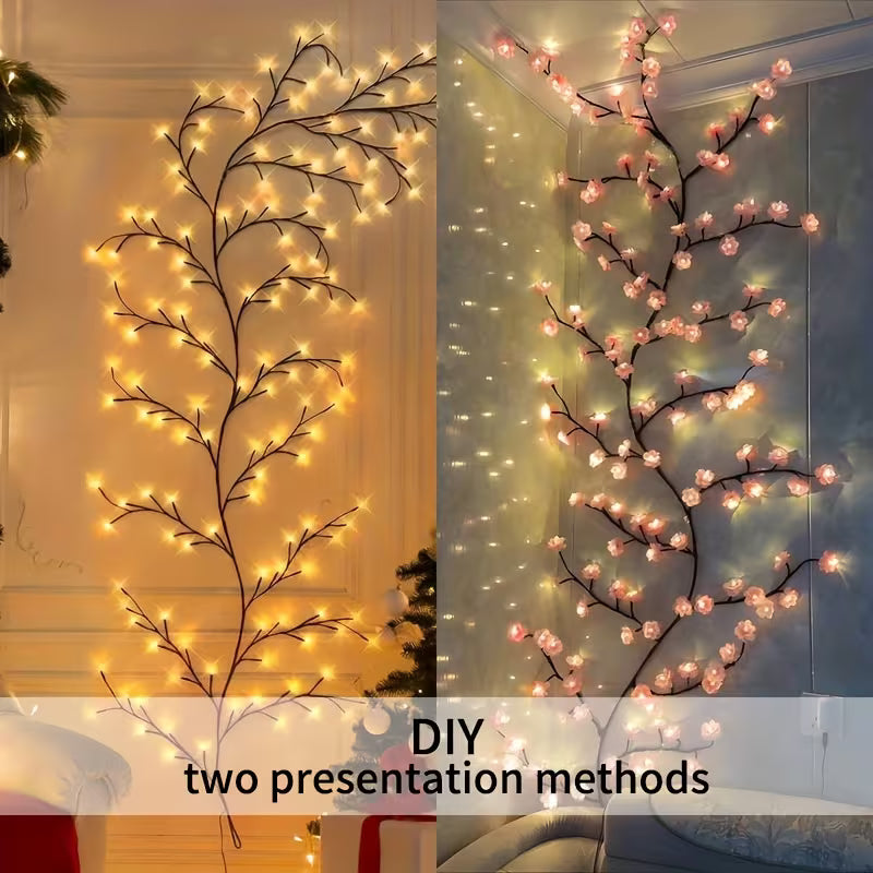Cherry Blossom LED Branch Lights – Flexible Sakura Vine with 72/96/144 LEDs, USB Powered, 8 Modes