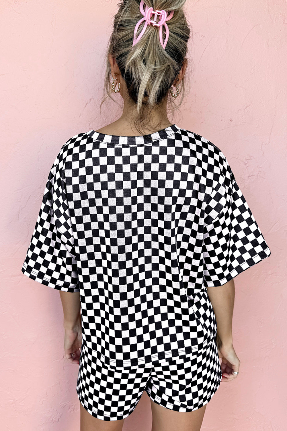 Brown Checkered Top and Short Casual 2pcs Set