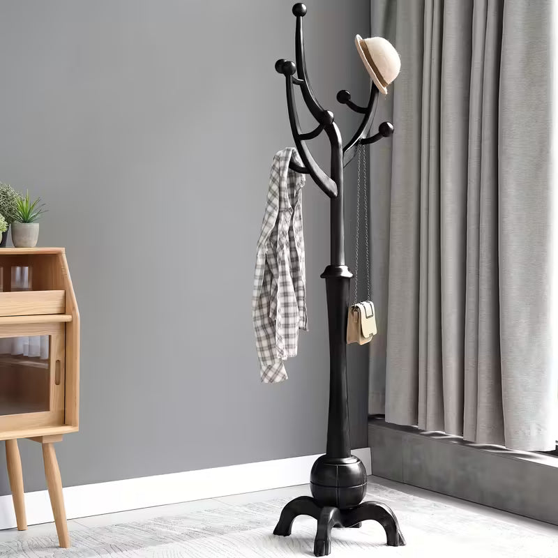 Freestanding Wooden Coat Rack – Tree‑Branch Design with 8 Hooks & Stable Sphere Base (Walnut Brown)