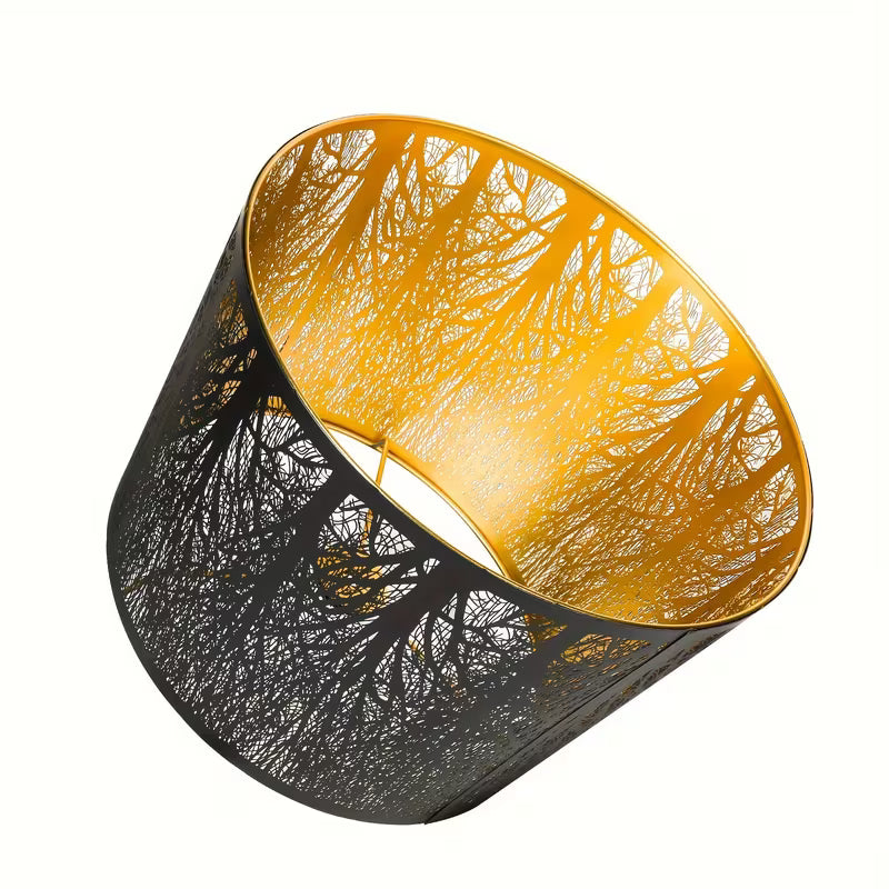 Tree of Life Drum Lampshade – 10x12x8" Etched Metal Shade for Table & Floor Lamps (Spider Fitter)