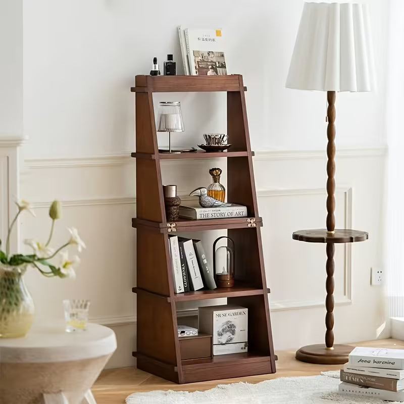 4‑Tier Ladder Bookshelf – Heavy‑Duty Foldable Wood Bookcase with Freestanding or Wall‑Mount Corner Design