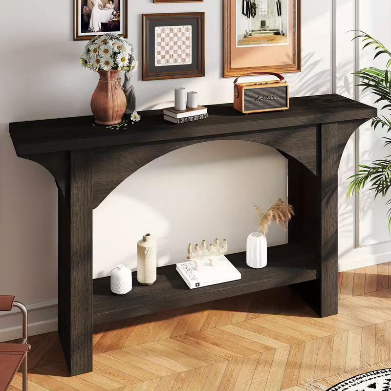 57.5" Solid Hardwood Console Table – Modern Farmhouse Dual‑Level Storage