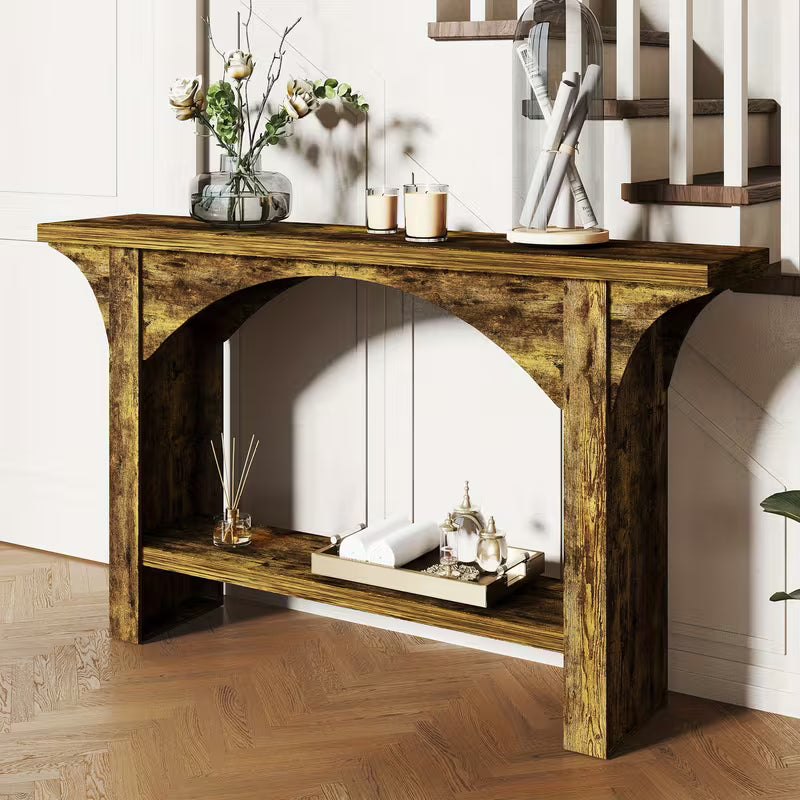 57.5" Solid Hardwood Console Table – Modern Farmhouse Dual‑Level Storage