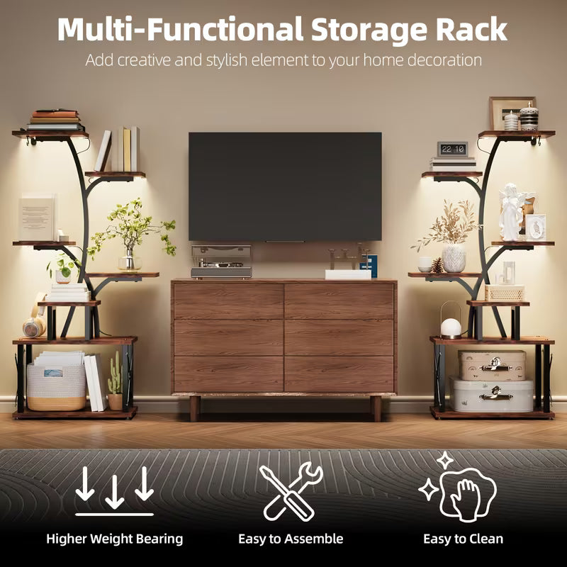 Wood Vertical Shelving Unit – Space‑Saving Standing Storage Shelf with Multi‑Tier Cubby Design (Natural Wood)