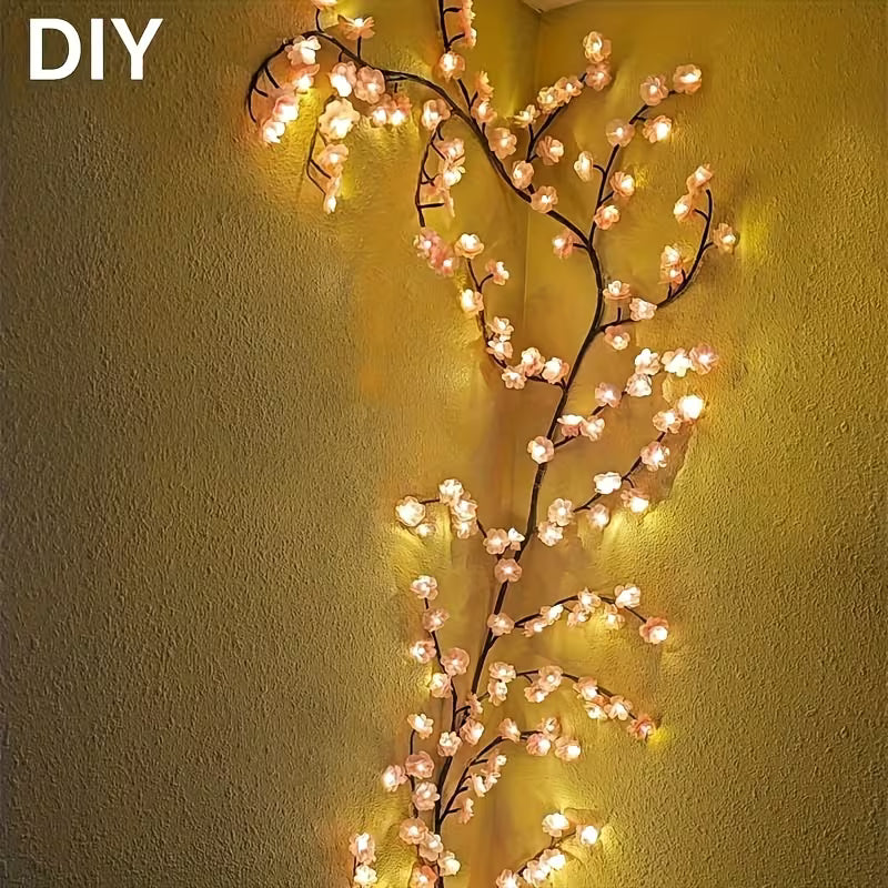 Cherry Blossom LED Branch Lights – Flexible Sakura Vine with 72/96/144 LEDs, USB Powered, 8 Modes