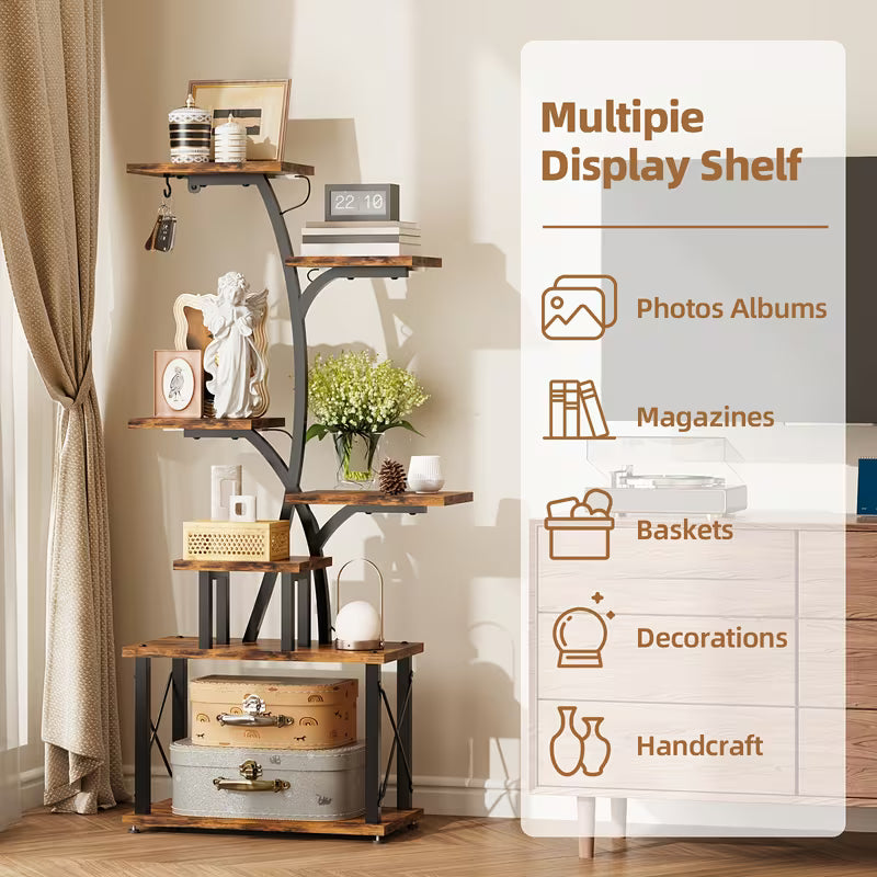 Wood Vertical Shelving Unit – Space‑Saving Standing Storage Shelf with Multi‑Tier Cubby Design (Natural Wood)