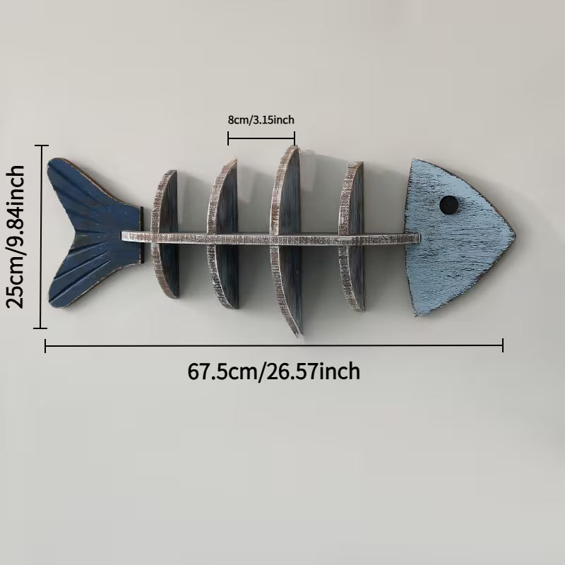 Mediterranean Wooden Fishbone Wall Shelf – Minimalist Nordic Wall‑Mounted Decorative Shelf (Multiple Styles)