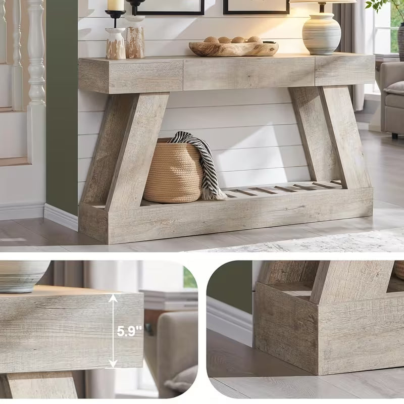 60" Rustic Farmhouse Entry Table – Storage Drawer & Wood Top