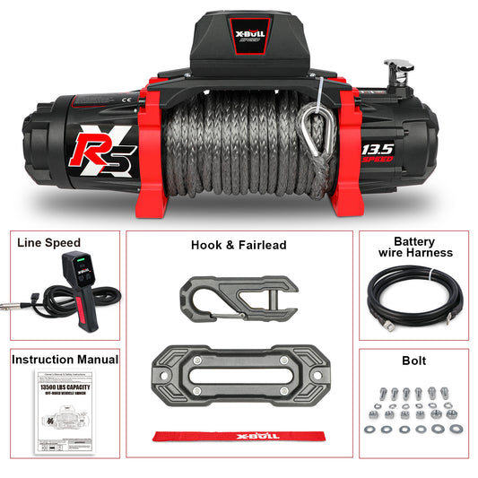 X-BULL 13500 Lb Winch Load Capacity Electric Winch - 12V DC Power Supply For Off-Road Trailers, 2-in-1 Wireless Remote Control, 13500 XRS Series