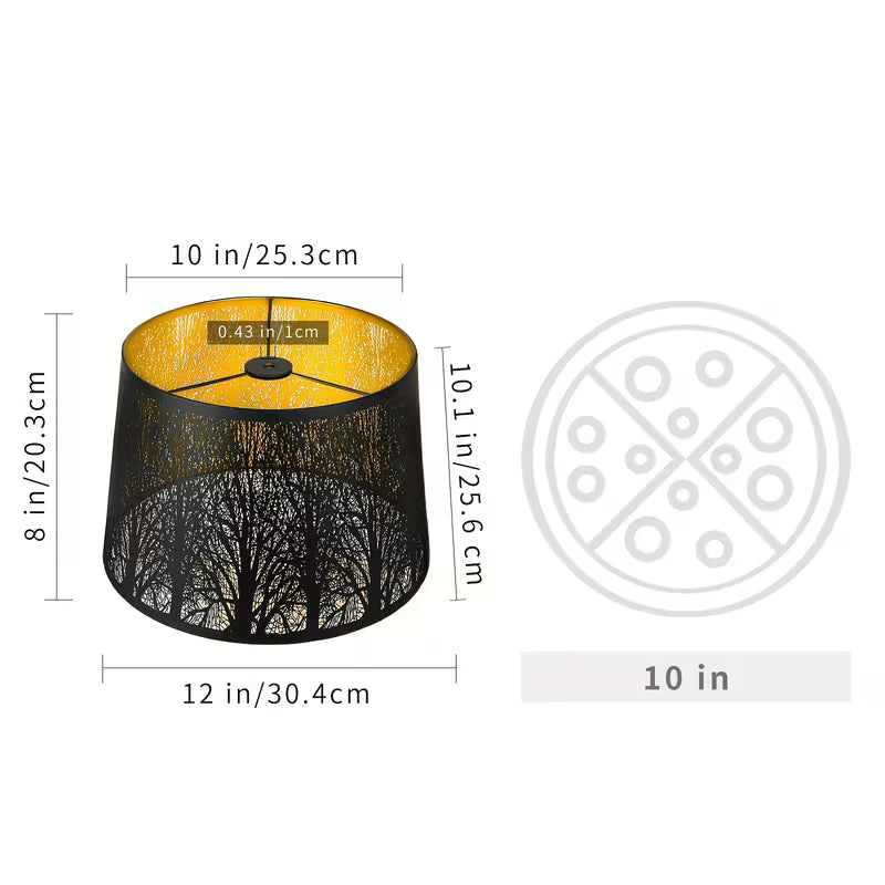 Tree of Life Drum Lampshade – 10x12x8" Etched Metal Shade for Table & Floor Lamps (Spider Fitter)