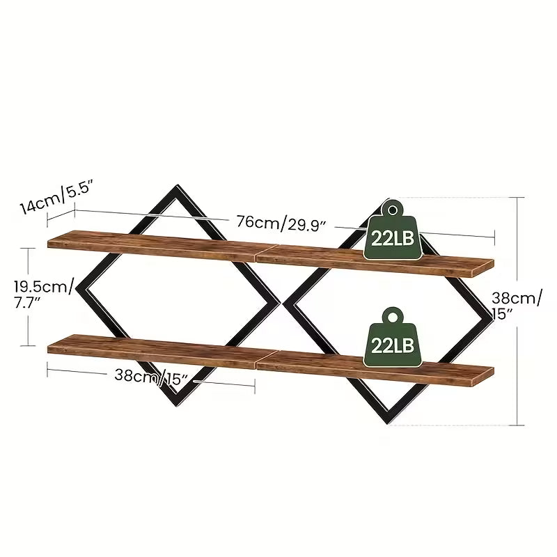 Floating Shelves – Set of 2 Two‑Tier Wall‑Mounted Shelves for Living Room, Bedroom, Kitchen & Office (Country Brown)