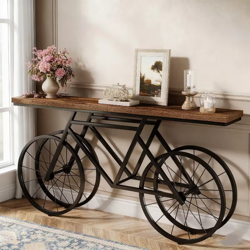 70.9" Rustic Farmhouse Console Table – Bicycle Metal Base
