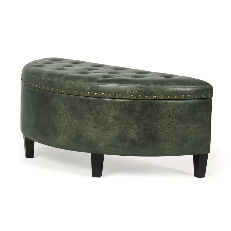 43.5" Velvet Half‑Moon Storage Bench with Tufting, Rivet Trim & Hardwood Frame (Multiple Colors)
