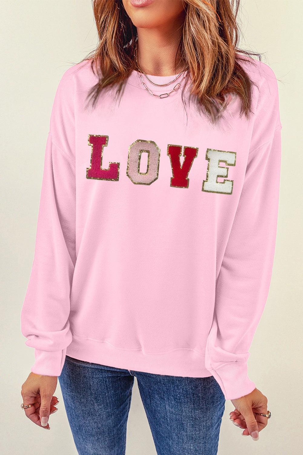 Pink Valentine LOVE Chenille Embroidered Sweatshirt