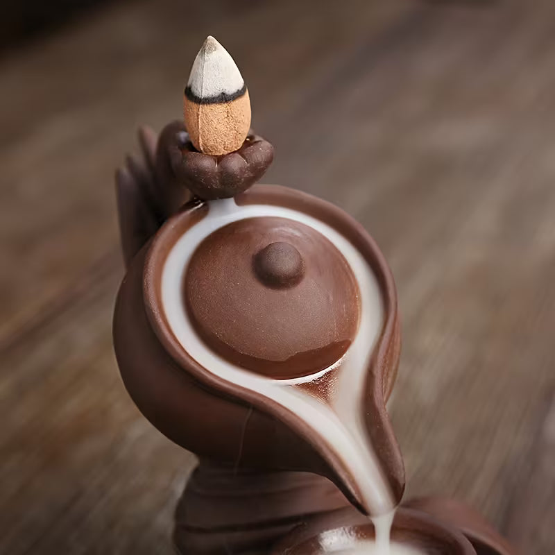 Ceramic Backflow Incense Burner – Handcrafted Waterfall Smoke Holder for Home Décor, Yoga & Aromatherapy (Red / Black)