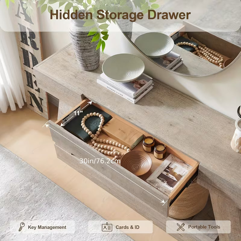 60" Rustic Farmhouse Entry Table – Storage Drawer & Wood Top