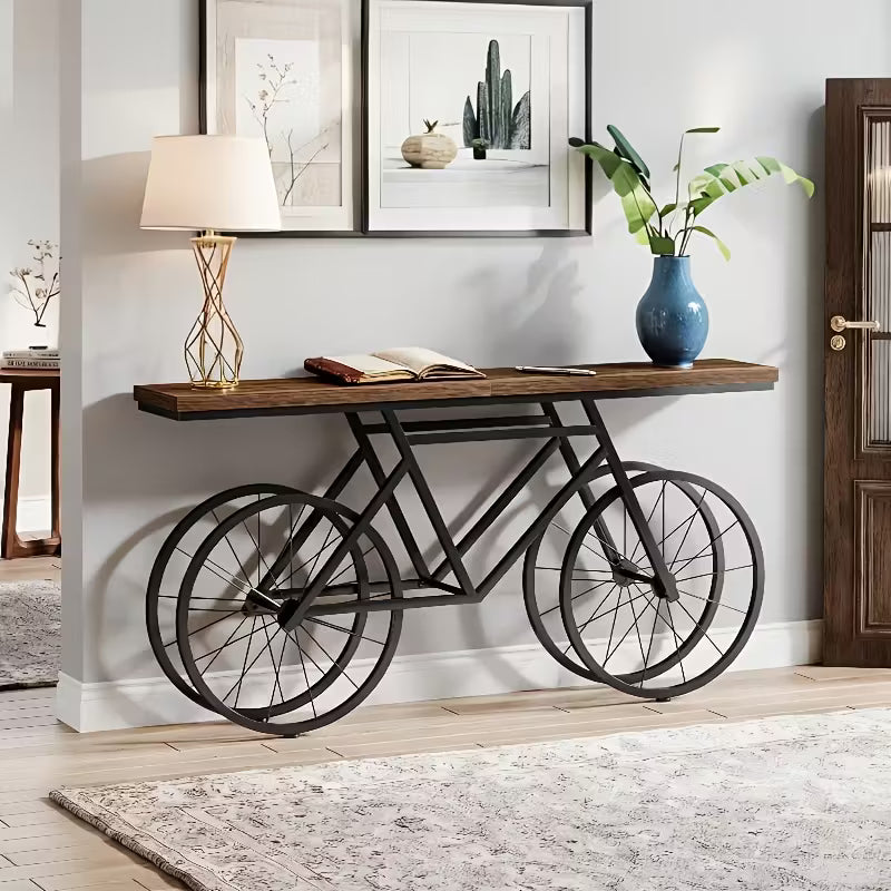 70.9" Rustic Farmhouse Console Table – Bicycle Metal Base