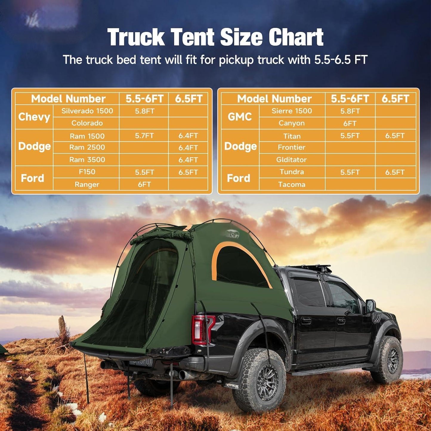 Truck Bed Tent Fits 5.5-5.8ft Truck Bed Easy Setup For Camping, 3000mm Waterproof Pickup Truck Tent For 2 Person
