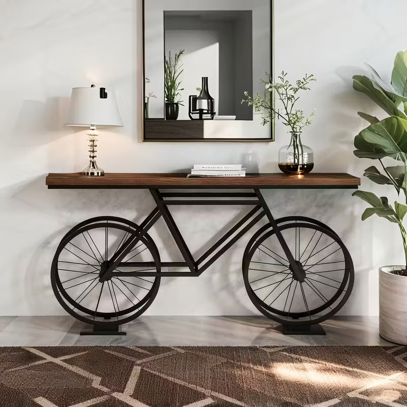 70.9" Rustic Farmhouse Console Table – Bicycle Metal Base