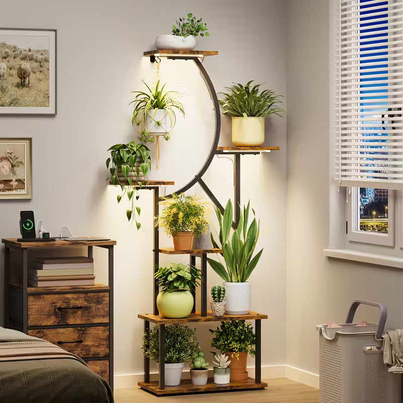 Garden Indoor Plant Stand – 6‑Tier Shelf with Grow Light
