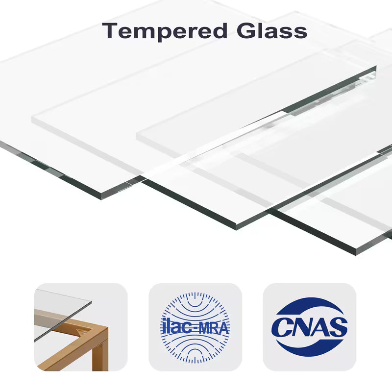 Mid‑Century Modern Glass Sofa Table – 2‑Tier Entryway & Behind‑Couch Table with Golden Metal Legs (White / Brown)