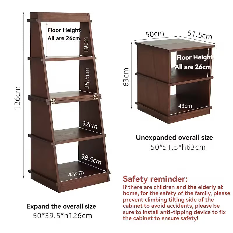 4‑Tier Ladder Bookshelf – Heavy‑Duty Foldable Wood Bookcase with Freestanding or Wall‑Mount Corner Design