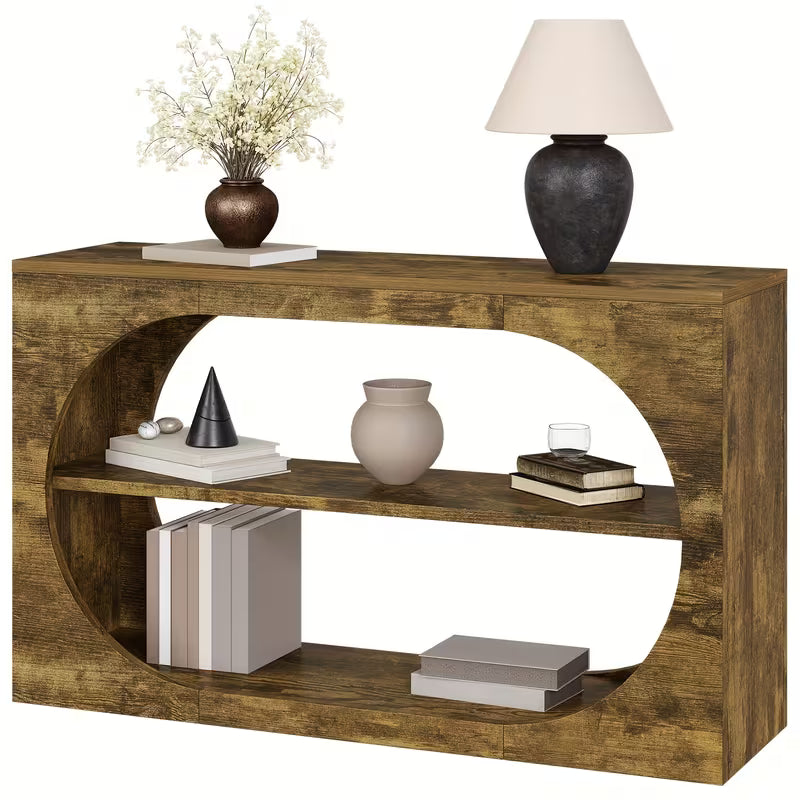 55.13" Rustic Farmhouse Foyer Table – Narrow Double‑Layer Storage