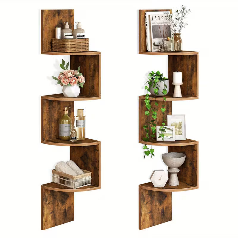 31.5" Floating Shelf Set (2‑Piece) – Wall‑Mounted Shelves with Invisible Brackets (Rustic Brown / White)