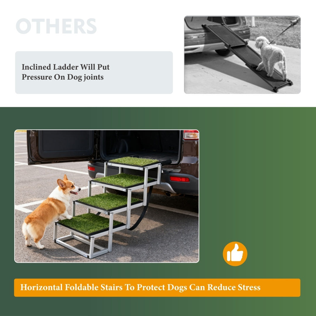 Foldable Dog Ramp For Cars, SUVs, Trucks, Portable Pet Dog Stairs For Large Dogs With Non-Slip Surface  Reinforced Design, Lightweight Yet Sturdy Supports Up To 250lbs
