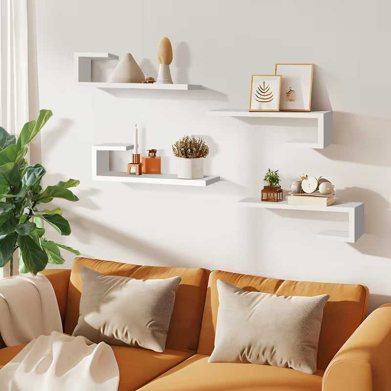 4‑Piece Modern Floating Shelf Set – 15.75" Wall‑Mounted Shelves for Home Storage & Décor (Black / White)