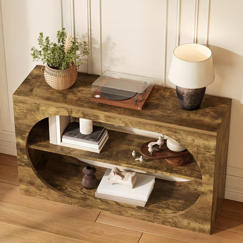 55.13" Rustic Farmhouse Foyer Table – Narrow Double‑Layer Storage